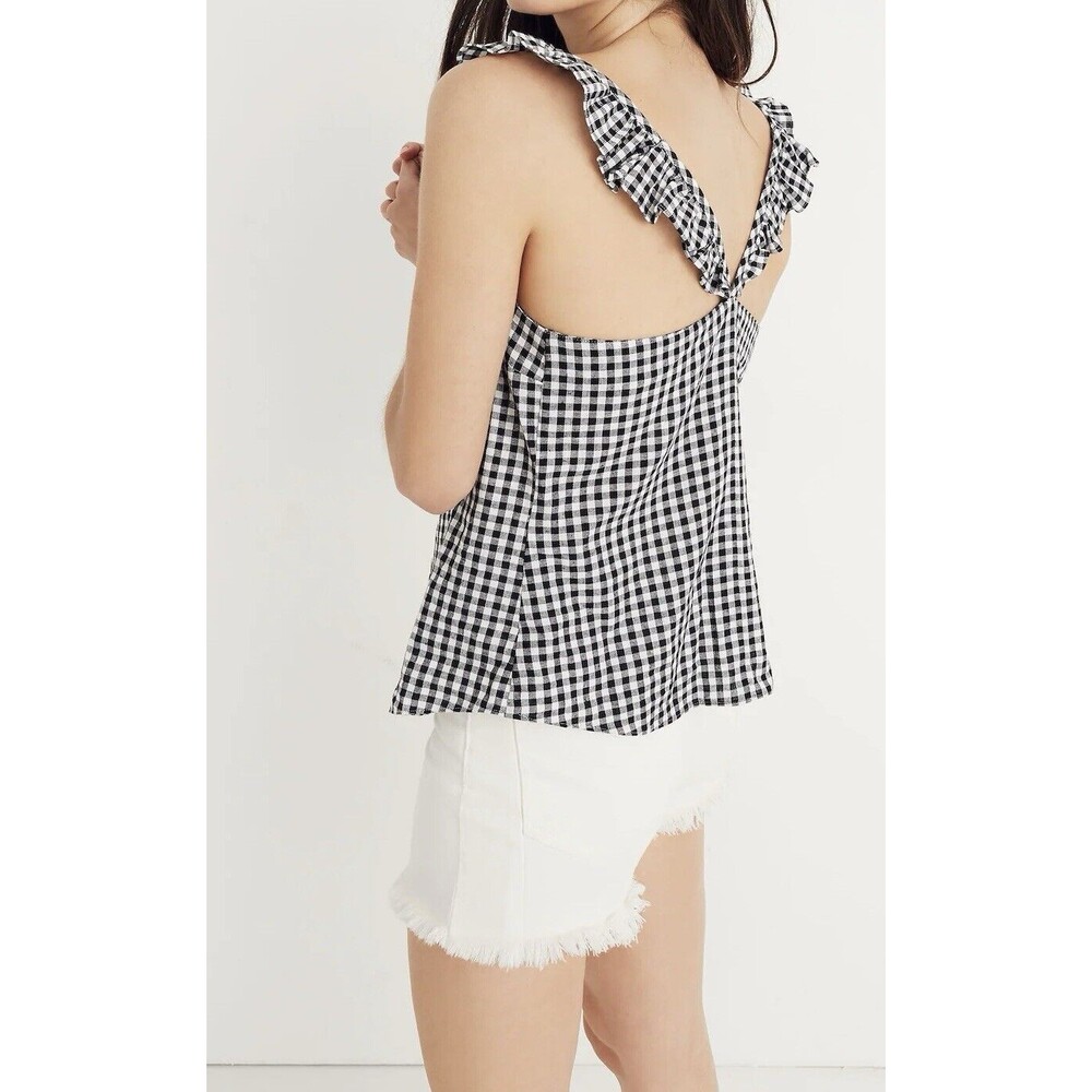 Madewell Women's Ruffle-Strap Cami Top in Gingham Check Size 4